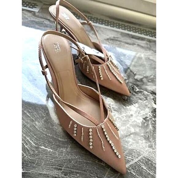 ZARA BLOGGER FAVE!!! Rhinestone Embellished Slingback Heels NWT 🤎 - Picture 15 of 16